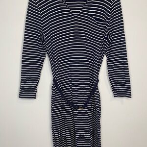 Lauren Ralph Lauren Navy Striped Belted Dress L | Nautical Preppy Chic